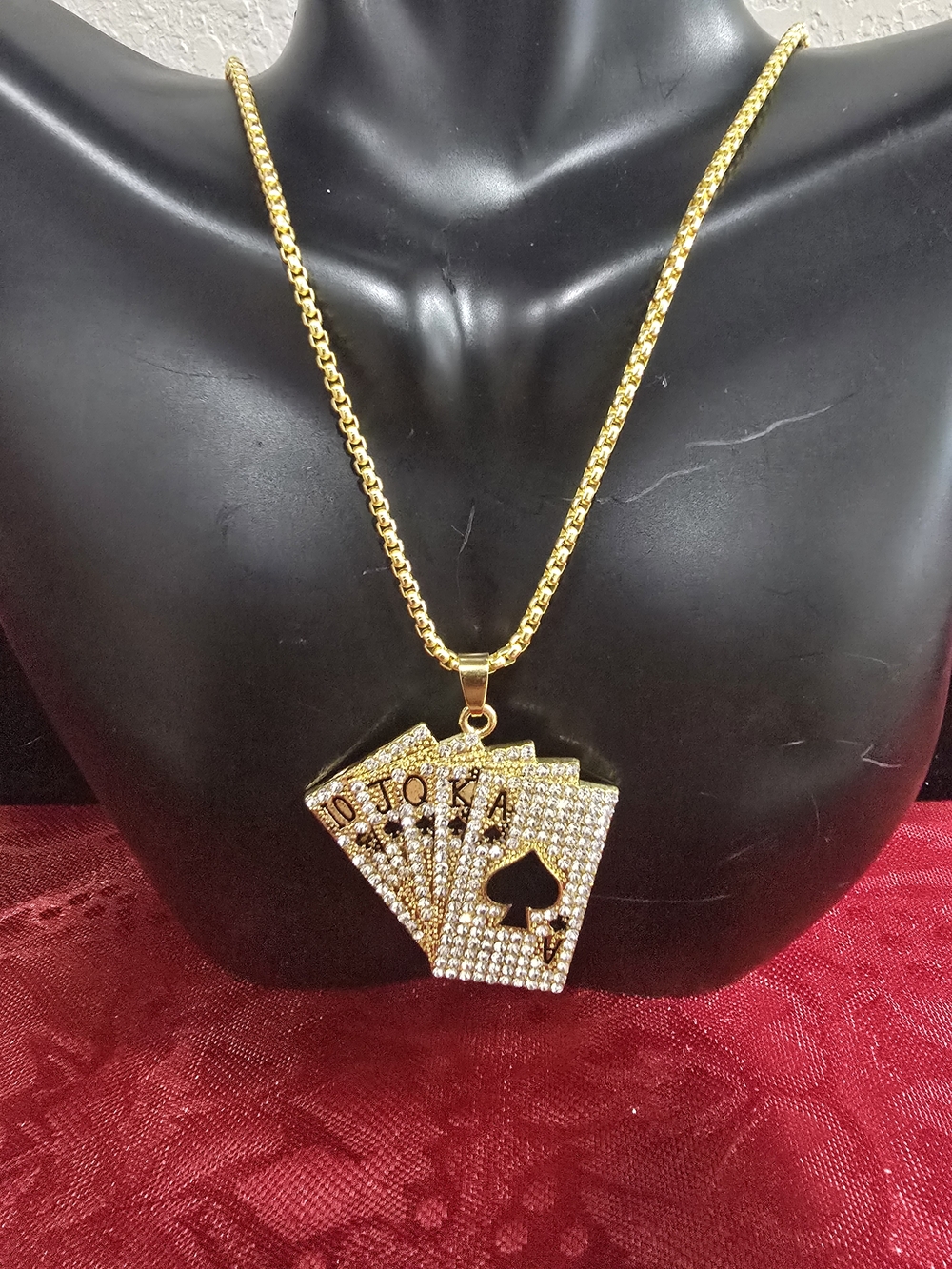 Gold-Tone Playing Cards Pendant Necklace